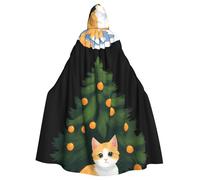 BROLEO Kitten Under The Fir Tree Prints Halloween Adult Hooded Cape Cloak No Zipper, Comfortable For Costume Parties