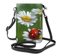 BROLEO Ladybug On Daisy Flower Printing Small Leather Women'S Crossbody Flip Phone Bag, Waterproof And Durable