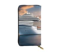 BROLEO Leather Wallet - Stylish and Durable Wallet for Women with Multiple Compartments and Zipper Design Cruise ship on the sea Picture, Black, One Size