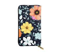 BROLEO Leather Wallet - Stylish and Durable Wallet for Women with Multiple Compartments and Zipper Design Beautiful colourful flowers Picture, Black, One Size