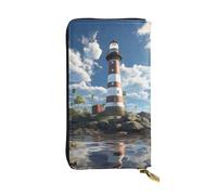 BROLEO Leather Wallet - Stylish and Durable Wallet for Women with Multiple Compartments and Zipper Design Lighthouse Backdrop Picture, Black, One Size