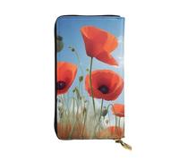 BROLEO Leather Wallet - Stylish and Durable Wallet for Women with Multiple Compartments and Zipper Design Poppies on Blue Sky Picture, Black, One Size