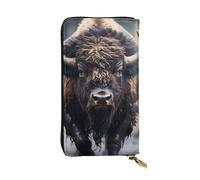 BROLEO Leather Wallet - Stylish and Durable Wallet for Women with Multiple Compartments and Zipper Design North American bison Picture, Black, One Size