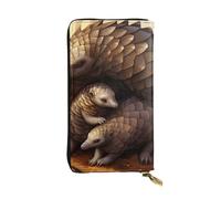 BROLEO Leather Wallet - Stylish and Durable Wallet for Women with Multiple Compartments and Zipper Design pangolin parenting print Picture, Black, One Size