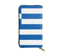 BROLEO Leather Wallet - Stylish and Durable Wallet for Women with Multiple Compartments and Zipper Design Greek flag Picture, Black, One Size