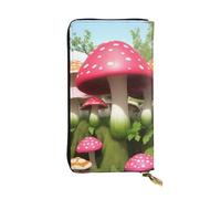 BROLEO Leather Wallet - Stylish and Durable Wallet for Women with Multiple Compartments and Zipper Design Brightly Colored Mushrooms Picture, Black, One Size