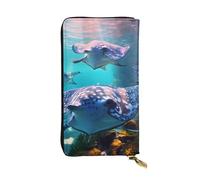 BROLEO Leather Wallet - Stylish and Durable Wallet for Women with Multiple Compartments and Zipper Design Sea Animals Stingrays Picture, Black, One Size