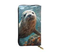 BROLEO Leather Wallet - Stylish and Durable Wallet for Women with Multiple Compartments and Zipper Design Seal pup in water Picture, Black, One Size