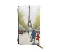 BROLEO Leather Wallet - Stylish and Durable Wallet for Women with Multiple Compartments and Zipper Design Paris Street Scene Eiffel Tower Picture, Black, One Size