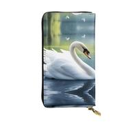 BROLEO Leather Wallet - Stylish and Durable Wallet for Women with Multiple Compartments and Zipper Design Beautiful White Swan Picture, Black, One Size