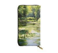 BROLEO Leather Wallet - Stylish and Durable Wallet for Women with Multiple Compartments and Zipper Design Water Lilies in the Pond Picture, Black, One Size