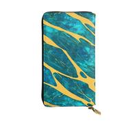 BROLEO Leather Wallet - Stylish and Durable Wallet for Women with Multiple Compartments and Zipper Design Azurite Teal and Foil Gold Oil Marble Pattern Picture, Black, One Size