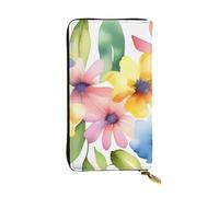 BROLEO Leather Wallet - Stylish and Durable Wallet for Women with Multiple Compartments and Zipper Design Flower and Leaf Picture, Black, One Size