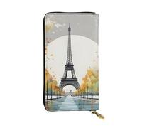 BROLEO Leather Wallet - Stylish and Durable Wallet for Women with Multiple Compartments and Zipper Design Paris City Tree Eiffel Tower Art Picture, Black, One Size