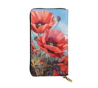 BROLEO Leather Wallet - Stylish and Durable Wallet for Women with Multiple Compartments and Zipper Design poppies on blue sky Picture, Black, One Size