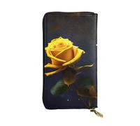 BROLEO Leather Wallet - Stylish and Durable Wallet for Women with Multiple Compartments and Zipper Design Yellow Roses Starry Night Picture, Black, One Size