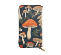 BROLEO Leather Wallet - Stylish and Durable Wallet for Women with Multiple Compartments and Zipper Design Vintage Edible Mushrooms Picture, Black, One Size