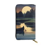 BROLEO Leather Wallet - Stylish and Durable Wallet for Women with Multiple Compartments and Zipper Design Moonlit Canoe River Picture, Black, One Size