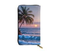 BROLEO Leather Wallet - Stylish and Durable Wallet for Women with Multiple Compartments and Zipper Design Palm Tree Waves Picture, Black, One Size