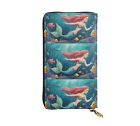 BROLEO Leather Wallet - Stylish and Durable Wallet for Women with Multiple Compartments and Zipper Design Cartoon Mermaid Picture, Black, One Size