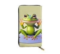 BROLEO Leather Wallet - Stylish and Durable Wallet for Women with Multiple Compartments and Zipper Design The funny frog doing yoga Picture, Black, One Size