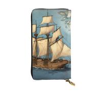 BROLEO Leather Wallet - Stylish and Durable Wallet for Women with Multiple Compartments and Zipper Design Sailboat drifting on the sea Map Picture, Black, One Size