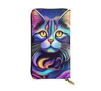 BROLEO Leather Wallet - Stylish and Durable Wallet for Women with Multiple Compartments and Zipper Design Cat With Bright Smoke Picture, Black, One Size
