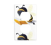 BROLEO Little bee Reading a Book Printing Double Socket Wall Panel Decorative for Residential and Commercial Areas 4.5x2.76in