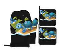 BROLEO Little blue turtle in the ocean Prints Oven Mitts and Pot Holders Set of 4 Kitchen baking Thick and durable, anti-scalding and heat-insulating