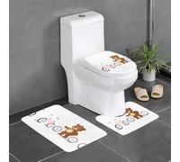 BROLEO Little brown bear next to the bicycle printing Anti slip floor mat three piece set bathroom carpet anti slip durable