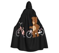 BROLEO Little Brown Bear Next To The Bicycle Printing Halloween Adult Hooded Cape Men'S And Women'S Clothing Mantle Role-Playing