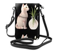 BROLEO Little Cat And Vase Printing Small Leather Women'S Crossbody Flip Phone Bag, Waterproof And Durable