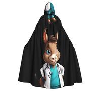 BROLEO Little Donkey Doctor Prints Halloween Adult Hooded Cape Cloak No Zipper, Comfortable For Costume Parties