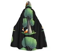 BROLEO Little Fox Behind The Tree Printing Halloween Adult Hooded Cape Men'S And Women'S Clothing Mantle Role-Playing