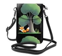 BROLEO Little Fox Behind The Tree Printing Small Leather Women'S Crossbody Flip Phone Bag, Waterproof And Durable