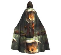 BROLEO Little Fox Holding An Umbrella Printing Halloween Adult Hooded Cape Men'S And Women'S Clothing Mantle Role-Playing