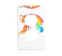 BROLEO Little Fox with Bow and Rainbow Printing Double Socket Wall Panel Decorative for Residential and Commercial Areas 4.5x2.76in