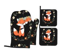 BROLEO Little fox with garland printing Kitchen baking set, oven gloves, thickened and insulated four piece suit