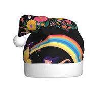 BROLEO Little girl dancing under the rainbow Printed Christmas Hat for Adult quality accessory soft, lightweight, and fluffy