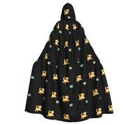 BROLEO Little Golden Retriever Chasing Balloons Prints Halloween Adult Hooded Cape Cloak No Zipper, Comfortable For Costume Parties
