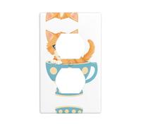 BROLEO Little Orange cat in a Polka dot Cup Printing Double Socket Wall Panel Decorative for Residential and Commercial Areas 4.5x2.76in