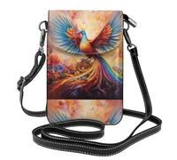 BROLEO Little Phoenix On The Rainbow Printing Small Leather Women'S Crossbody Flip Phone Bag, Waterproof And Durable