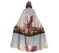 BROLEO Little pink elephant watering the flowers Prints Halloween Adult Hooded Cloak for Costume Parties and Theme Events