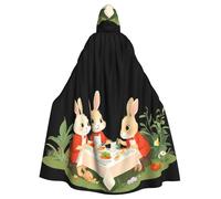 BROLEO Little Rabbits Having Dinner In The Garden Prints Halloween Adult Hooded Cape Cloak No Zipper, Comfortable For Costume Parties