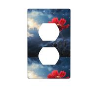 BROLEO Little red Flower Under The Sky Printing Double Socket Wall Panel Decorative for Residential and Commercial Areas 4.5x2.76in