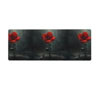 BROLEO Little Red Flowers In The Rain Printing Extra Large Mouse Pad, Computer Office Anti Slip Gaming Keyboard Thickened Version 12x31.5in