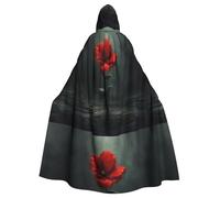 BROLEO Little red flowers in the rain Prints Halloween Adult Hooded Cloak for Costume Parties and Theme Events
