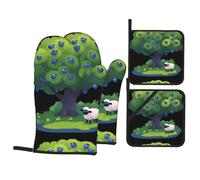 BROLEO Little sheep under the blueberry tree Prints Oven Mitts and Pot Holders Set of 4 Kitchen baking Thick and durable, anti-scalding and heat-insulating