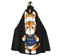 BROLEO Little tiger wearing a nightcap Prints Halloween Adult Hooded Cloak for Costume Parties and Theme Events