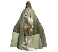 BROLEO Little White Rabbit On Flowers Printing Halloween Adult Hooded Cape Men'S And Women'S Clothing Mantle Role-Playing